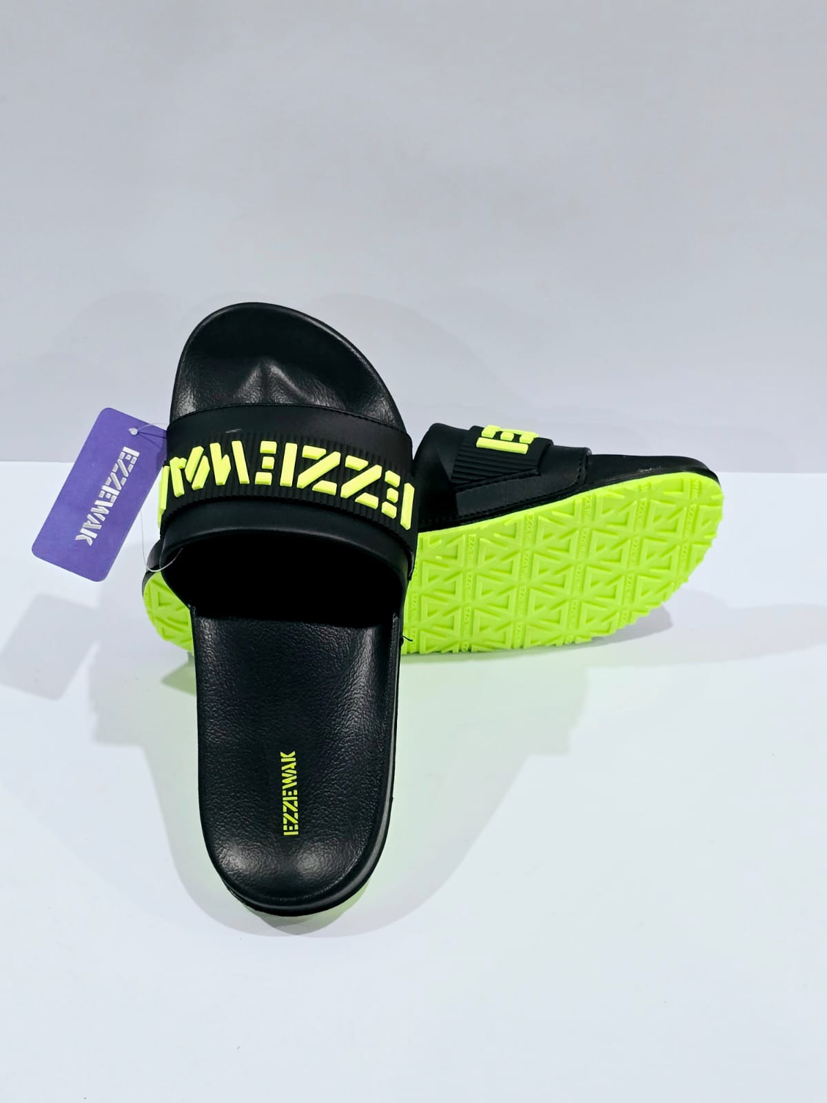 Men Neon Black Comfort Slides – Soft Cushion Daily Wear Slippers
