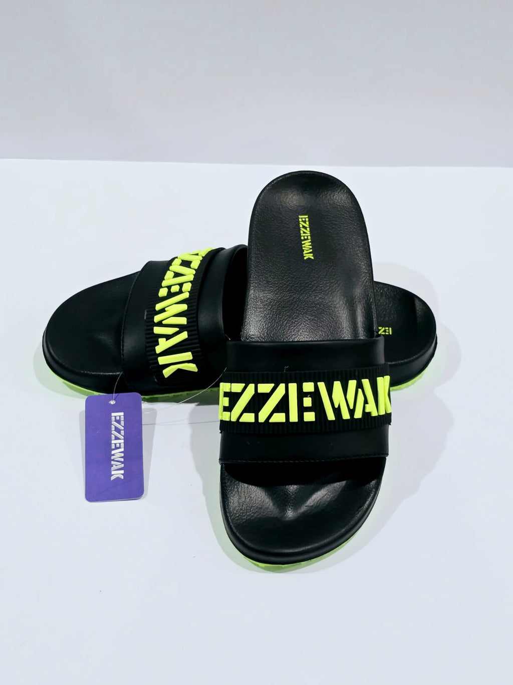 Men Neon Black Comfort Slides – Soft Cushion Daily Wear Slippers